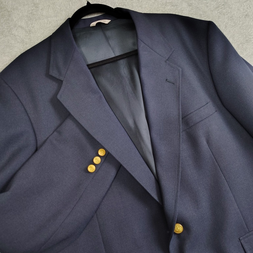Vtg Stafford Sports Coat Mens 44R Navy Wool Blend Gold Button Blazer Jacket USA‎